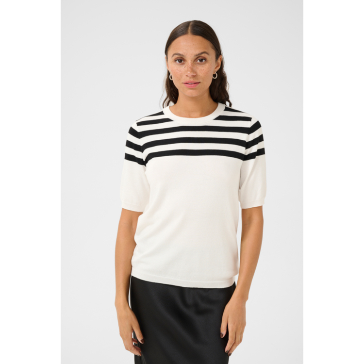 Kalizza strik bluse - Chalk/black half stripe