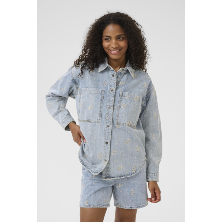 Kababeth jakke - Blue denim/feather flower