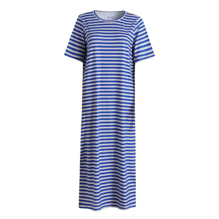Alma t-shirt kjole - Stripe ivory cobolt