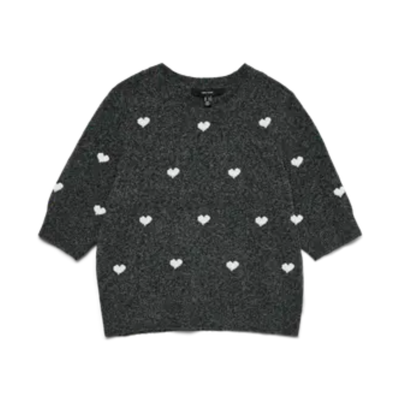 Vmdoffy kortærmet strik - Dark grey melange/w whit