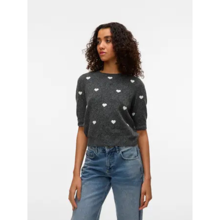 Vmdoffy kortærmet strik - Dark grey melange/w whit