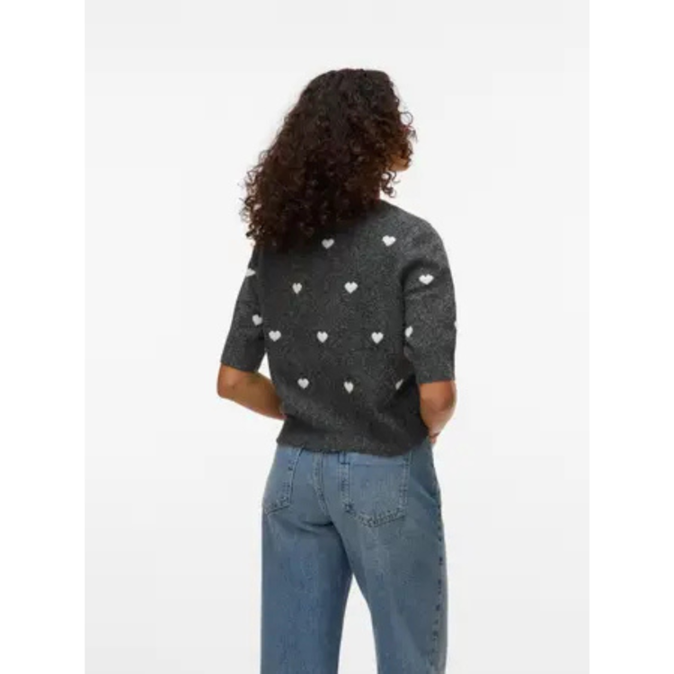 Vmdoffy kortærmet strik - Dark grey melange/w whit