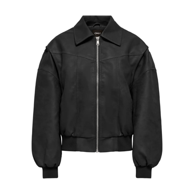 Onlsaba faux læder jakke - Black/black stitches