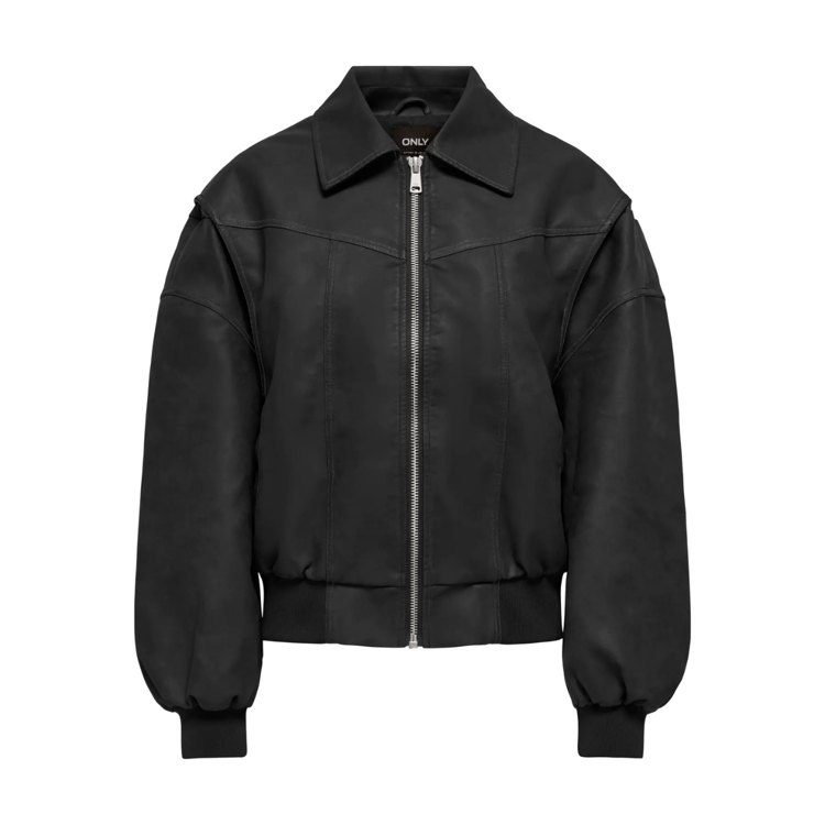 Onlsaba faux læder jakke - Black/black stitches