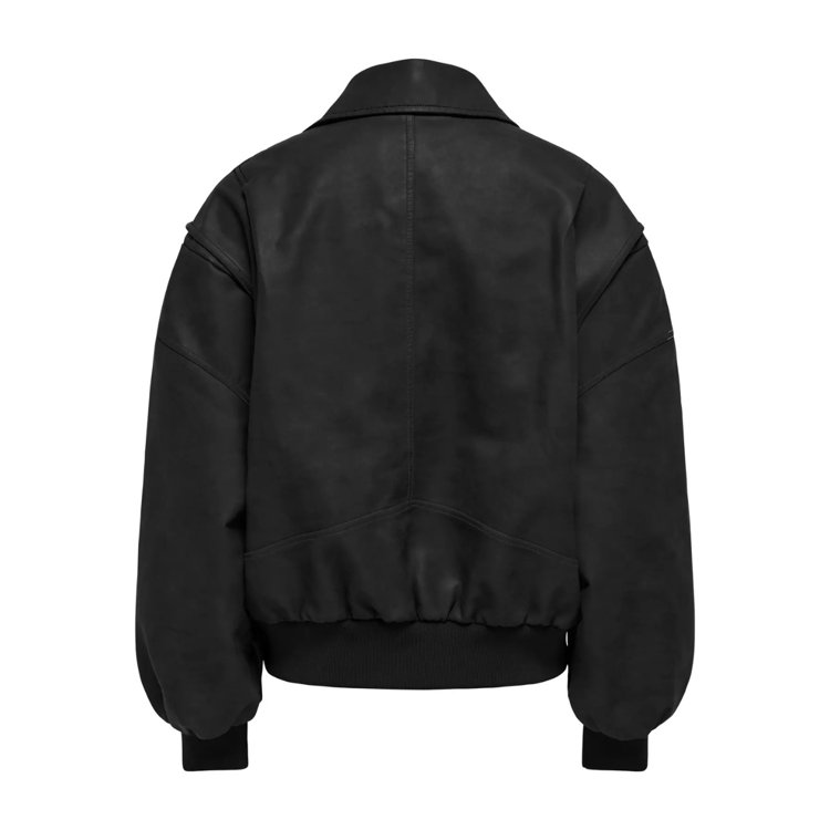 Onlsaba faux læder jakke - Black/black stitches