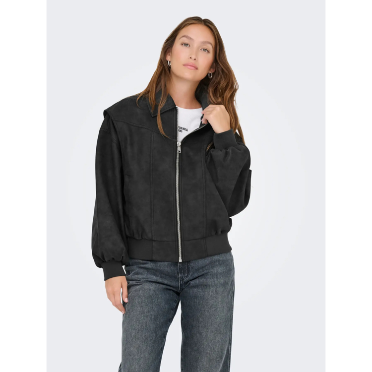 Onlsaba faux læder jakke - Black/black stitches