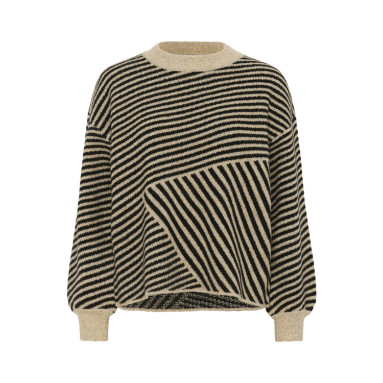 Kaverana strikbluse - Feather grey melange/black