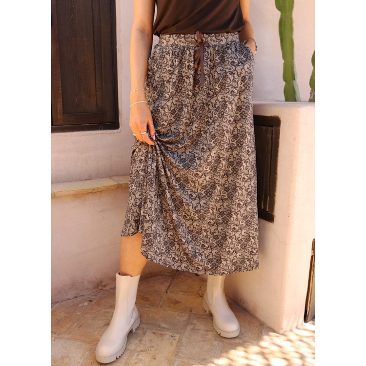 Alma nederdel - Mocca brown lace