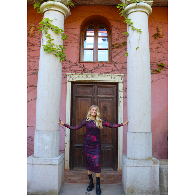 Mesh kjole - Black bordeaux flower