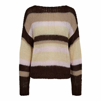 Frodine strikbluse - Choco rose ivory stripe