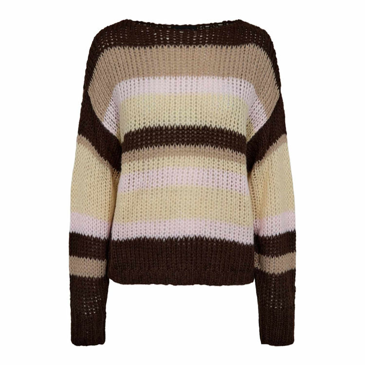 Frodine strikbluse - Choco rose ivory stripe