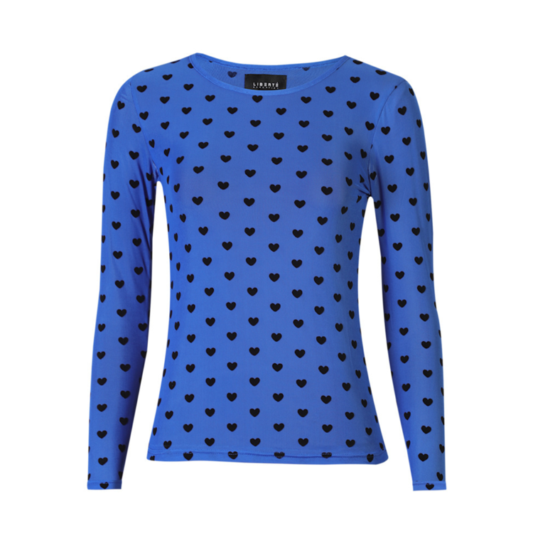 Mesh bluse - Electric blue black hearts