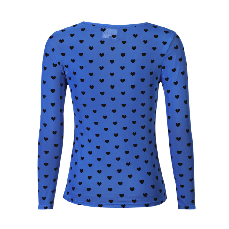 Mesh bluse - Electric blue black hearts
